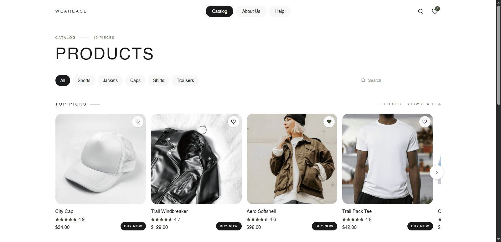 WearEase ecommerce catalog preview